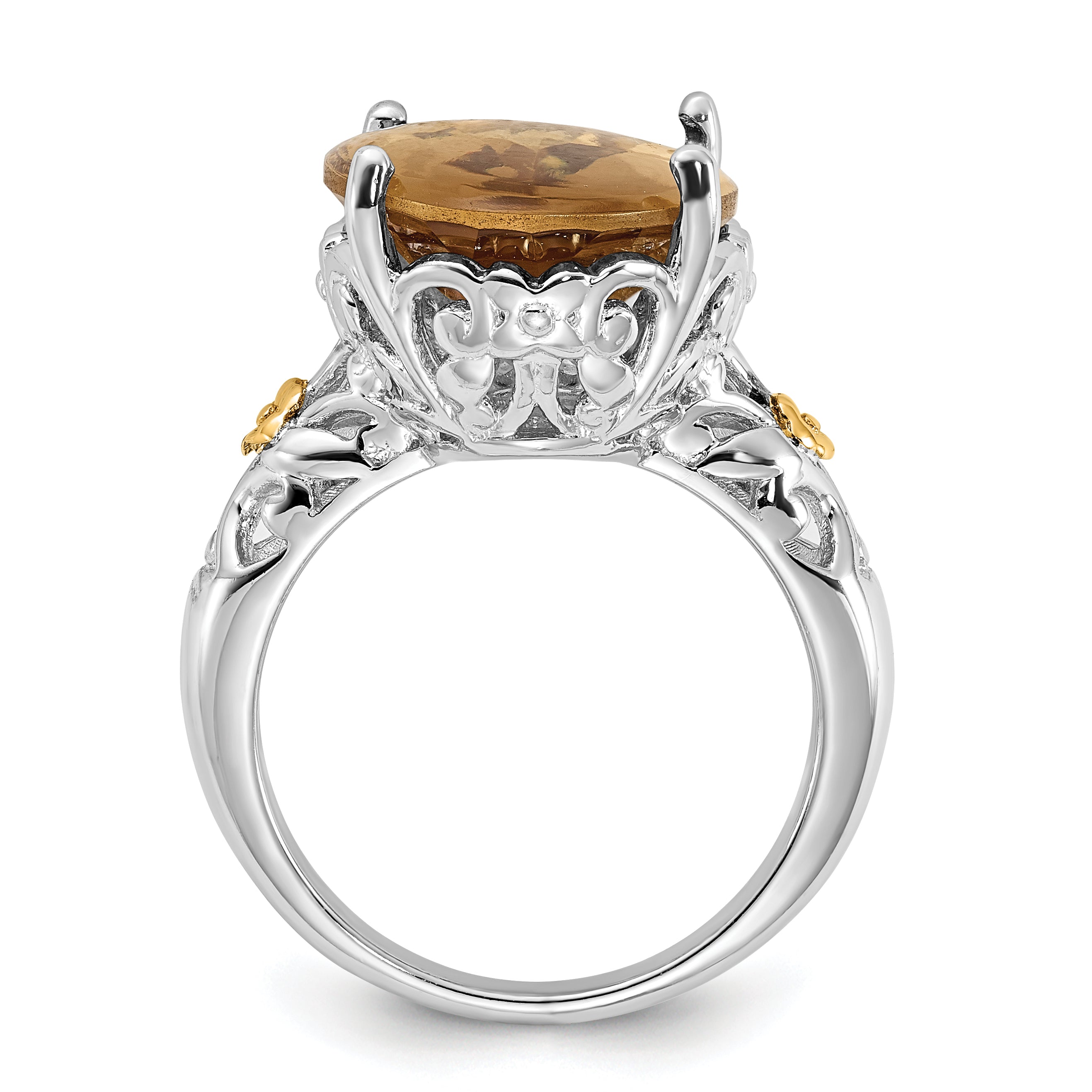 14K/silver Bicolor Sterlingsilber 14K Akzente Poliert Whiskey Quarz Ring