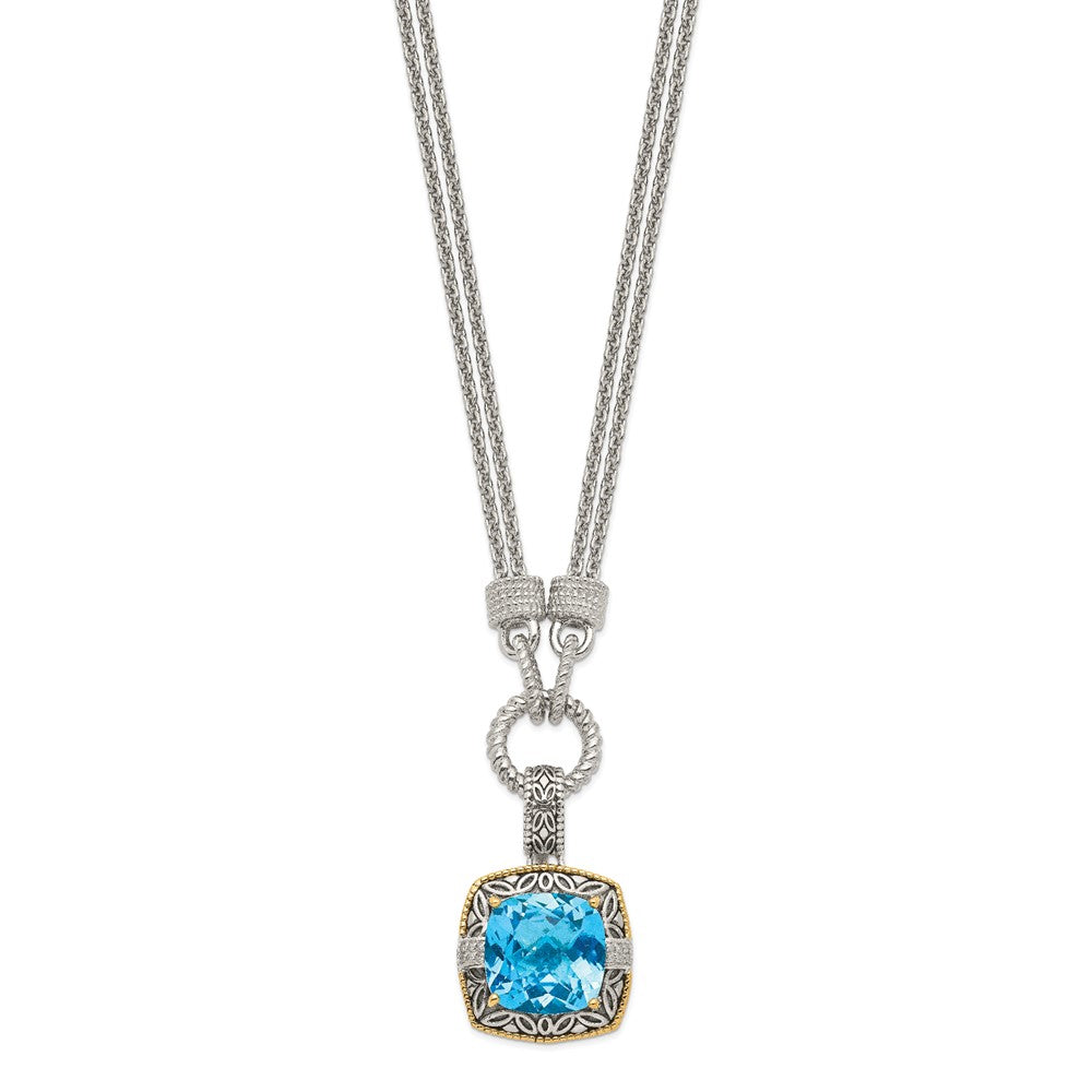 14K/silver Bicolor Shey Couture Sterlingsilber mit 14K Akzente 17 Zoll Antikisiert Himmel Blautopas und Diamant Halskette 1 Verlängerung