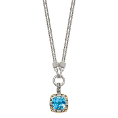 14K/silver Bicolor Shey Couture Sterlingsilber mit 14K Akzente 17 Zoll Antikisiert Himmel Blautopas und Diamant Halskette 1 Verlängerung