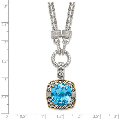 14K/silver Bicolor Shey Couture Sterlingsilber mit 14K Akzente 17 Zoll Antikisiert Himmel Blautopas und Diamant Halskette 1 Verlängerung