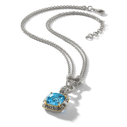 14K/silver Bicolor Shey Couture Sterlingsilber mit 14K Akzente 17 Zoll Antikisiert Himmel Blautopas und Diamant Halskette 1 Verlängerung