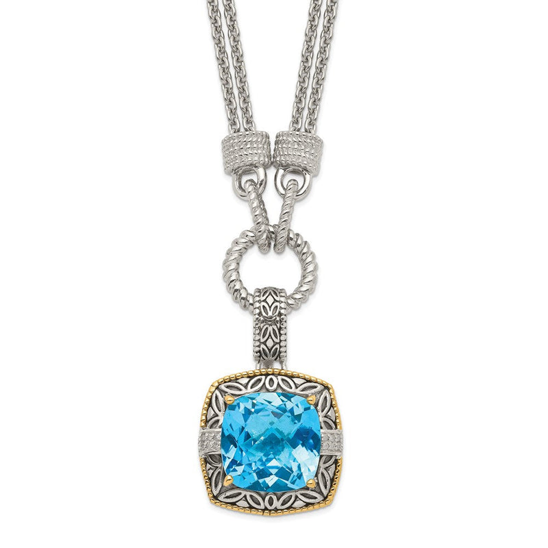14K/silver Bicolor Shey Couture Sterlingsilber mit 14K Akzente 17 Zoll Antikisiert Himmel Blautopas und Diamant Halskette 1 Verlängerung