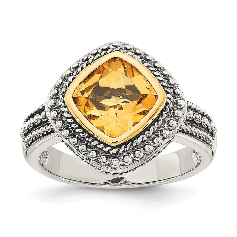 14K/silver Bicolor Shey Couture Sterlingsilber mit 14K Akzente Antikisiert Kissen Zargenfassung Citrin Ring
