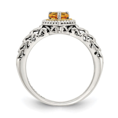 14K/silver Bicolor Shey Couture Sterlingsilber mit 14K Akzente Antikisiert Herz Citrin Ring