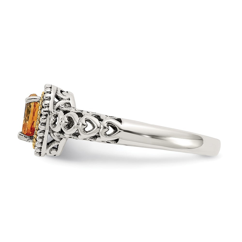14K/silver Bicolor Shey Couture Sterlingsilber mit 14K Akzente Antikisiert Herz Citrin Ring