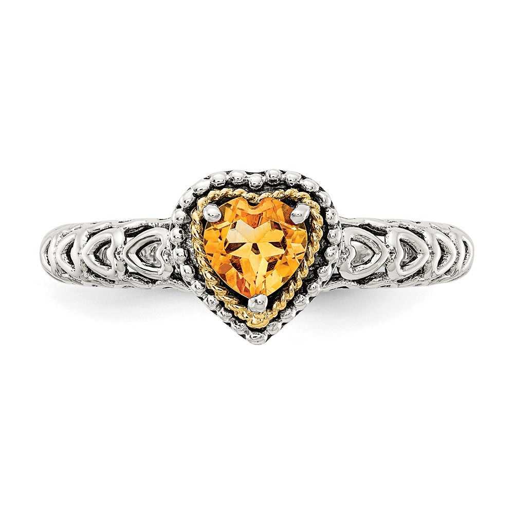 14K/silver Bicolor Shey Couture Sterlingsilber mit 14K Akzente Antikisiert Herz Citrin Ring