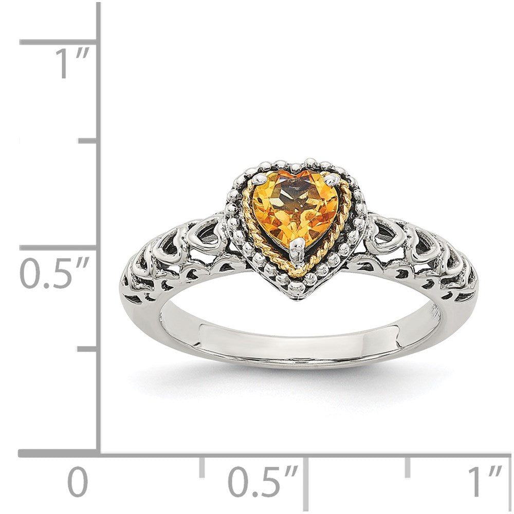 14K/silver Bicolor Shey Couture Sterlingsilber mit 14K Akzente Antikisiert Herz Citrin Ring