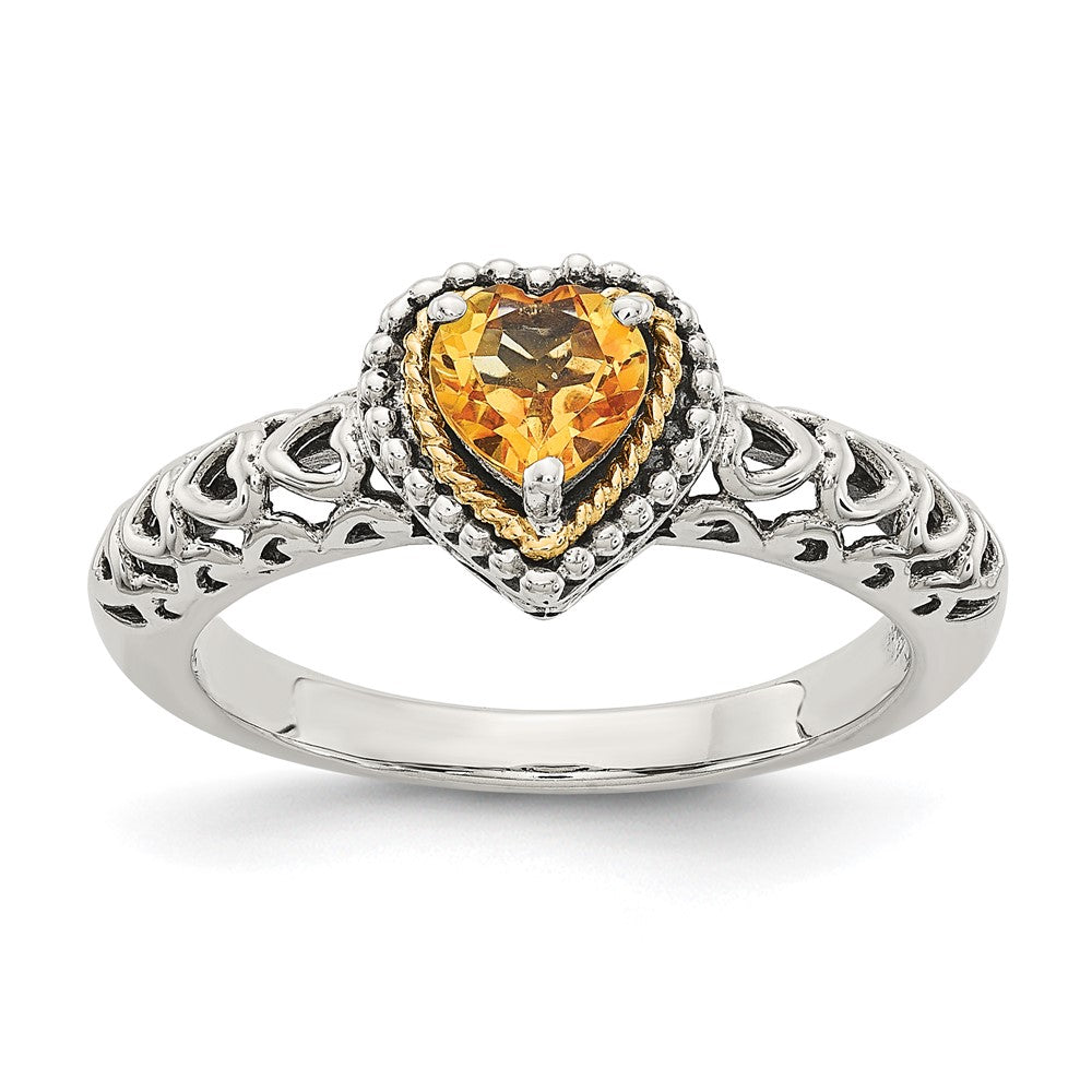 14K/silver Bicolor Shey Couture Sterlingsilber mit 14K Akzente Antikisiert Herz Citrin Ring
