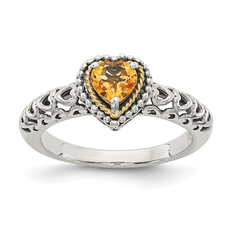 14K/silver Bicolor Shey Couture Sterlingsilber mit 14K Akzente Antikisiert Herz Citrin Ring