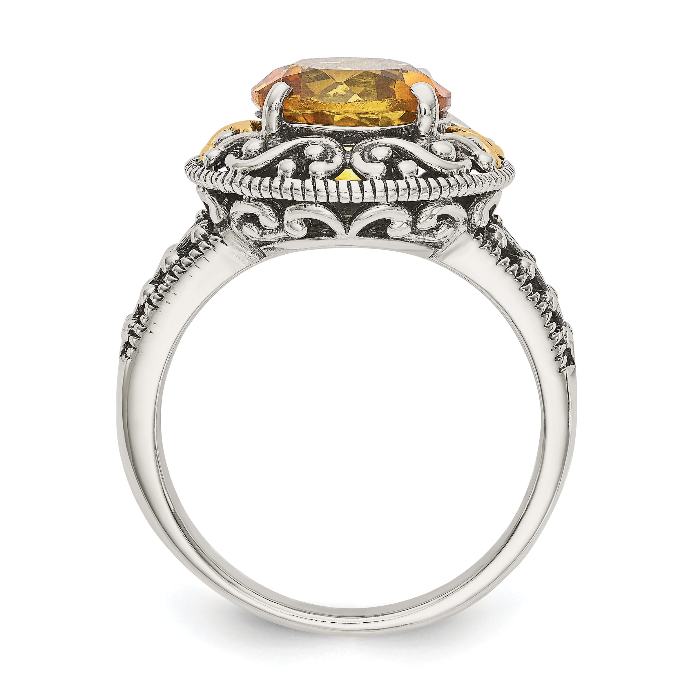 14K/silver Bicolor Shey Couture Sterlingsilber mit 14K Akzente Antikisiert Rund Citrin Ring