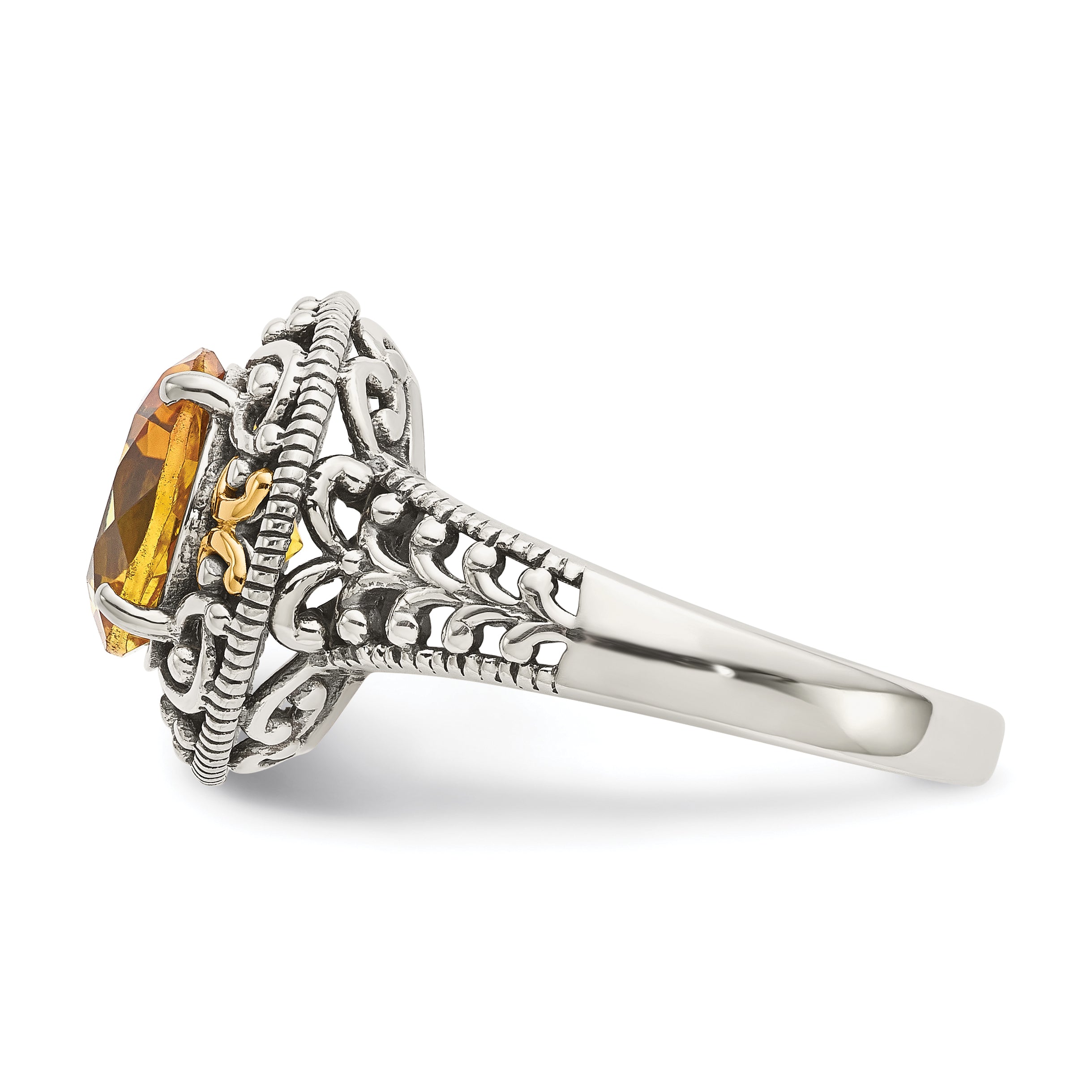 14K/silver Bicolor Shey Couture Sterlingsilber mit 14K Akzente Antikisiert Rund Citrin Ring