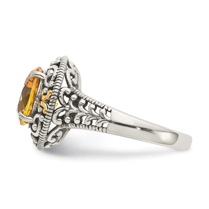 14K/silver Bicolor Shey Couture Sterlingsilber mit 14K Akzente Antikisiert Rund Citrin Ring