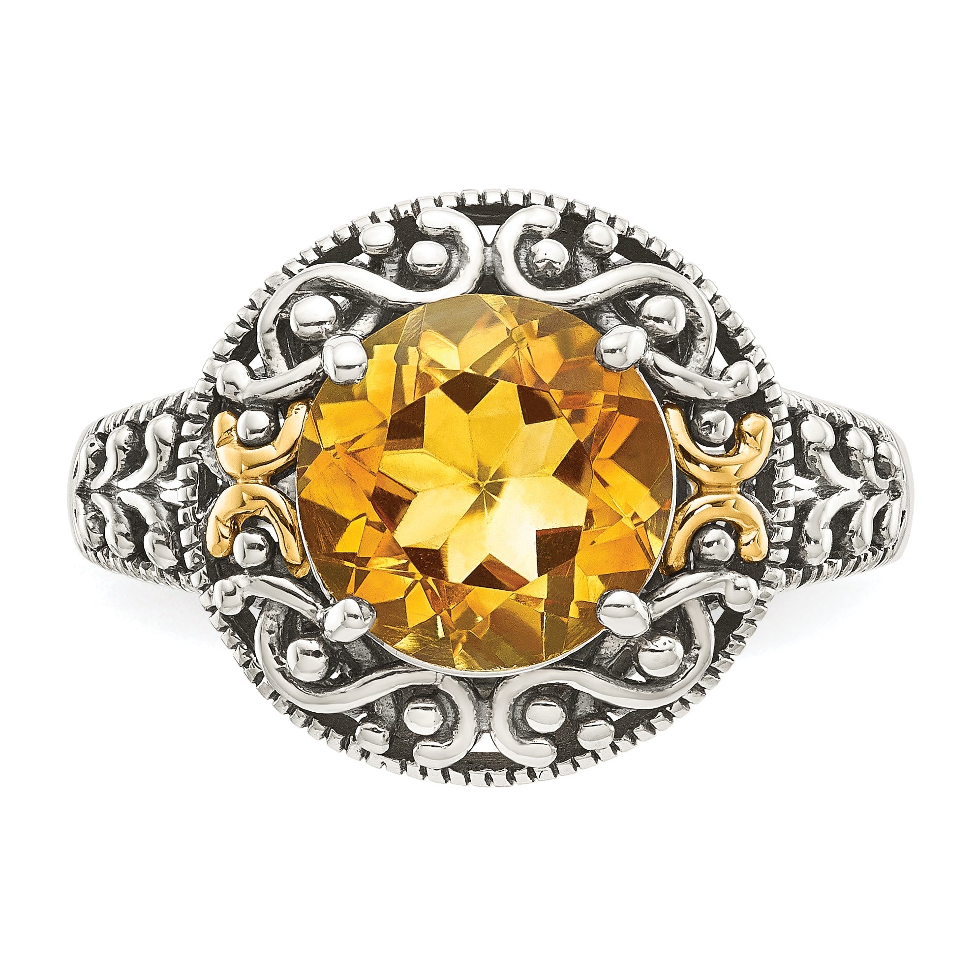 14K/silver Bicolor Shey Couture Sterlingsilber mit 14K Akzente Antikisiert Rund Citrin Ring