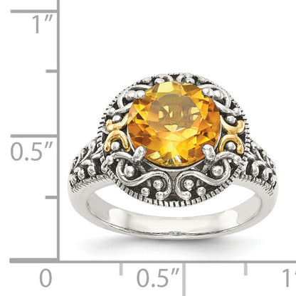 14K/silver Bicolor Shey Couture Sterlingsilber mit 14K Akzente Antikisiert Rund Citrin Ring