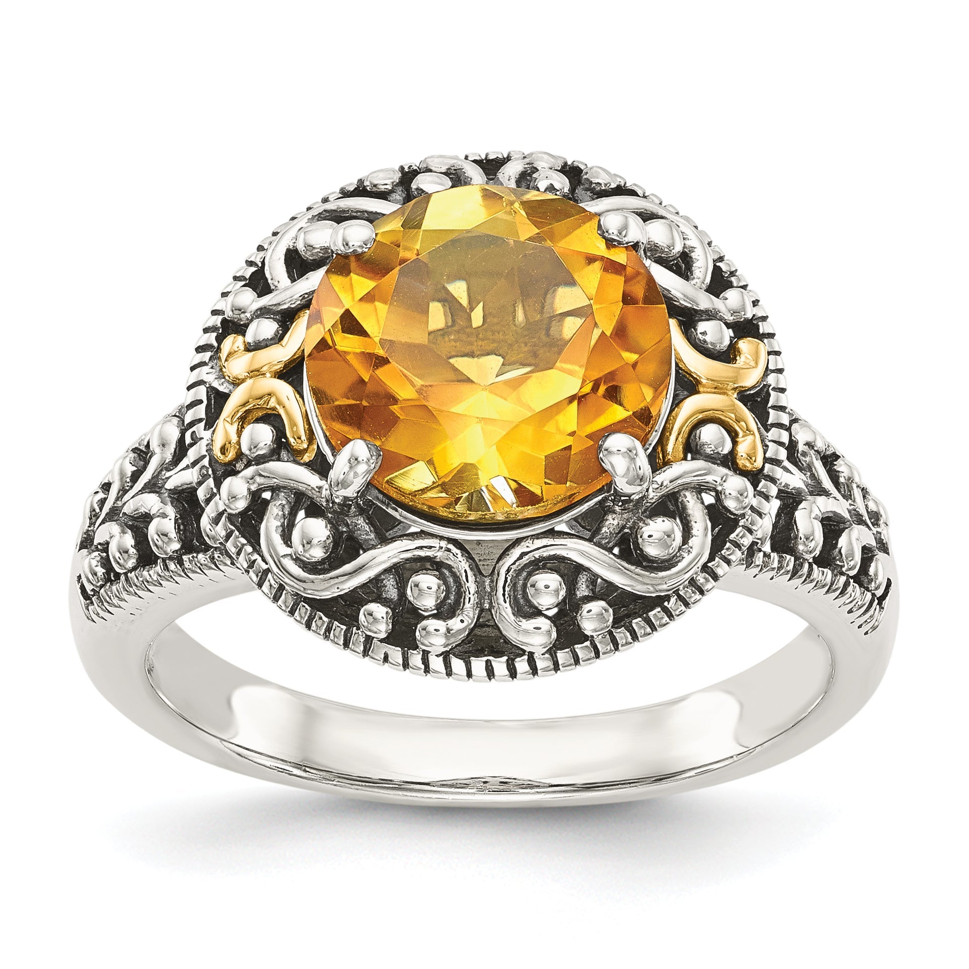 14K/silver Bicolor Shey Couture Sterlingsilber mit 14K Akzente Antikisiert Rund Citrin Ring