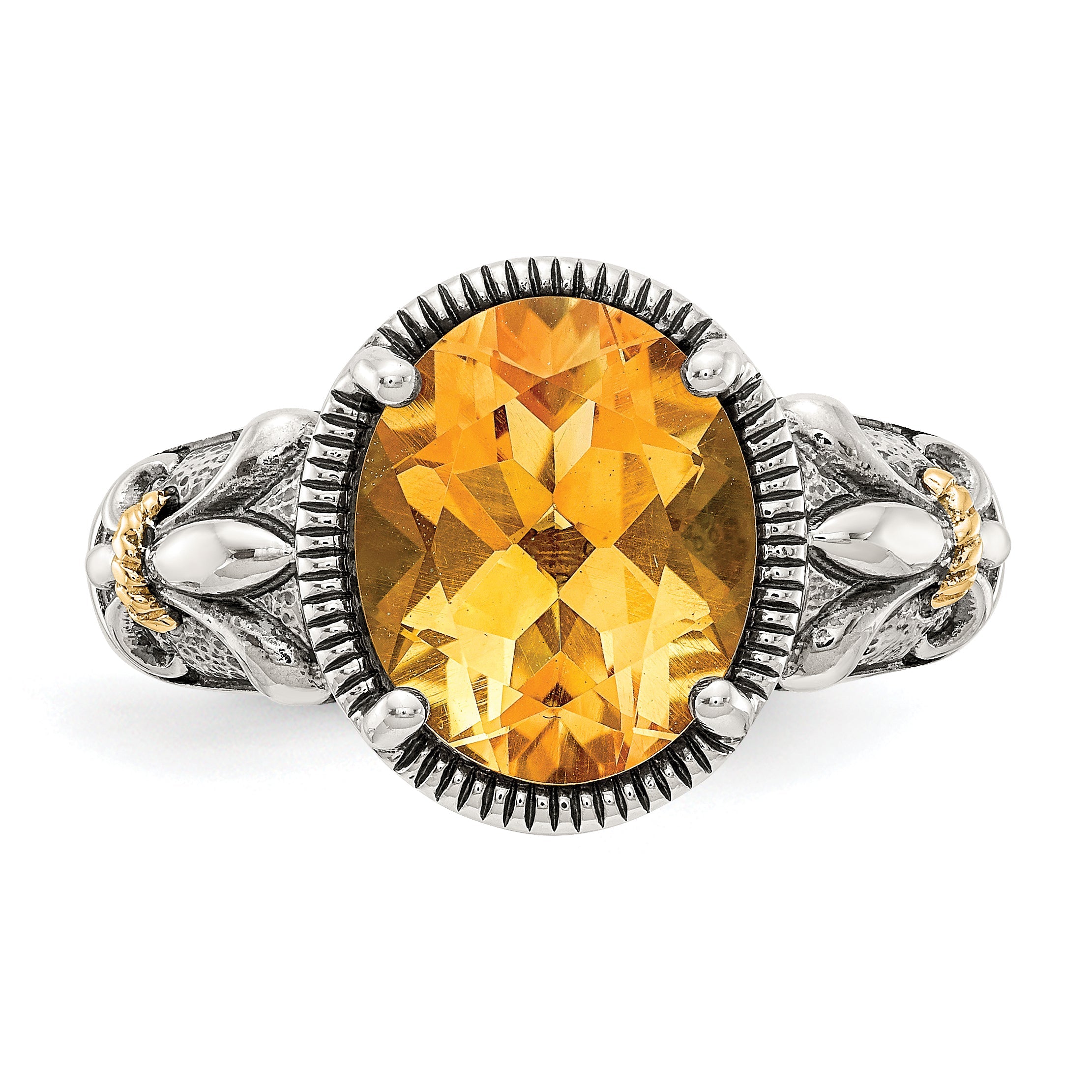 14K/silver Bicolor Shey Couture Sterlingsilber mit 14K Akzente Antikisiert Oval Citrin Ring