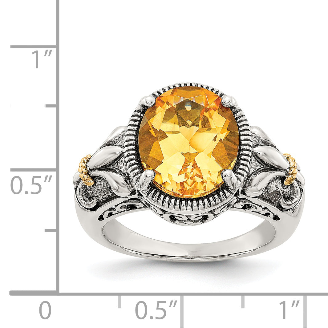 14K/silver Bicolor Shey Couture Sterlingsilber mit 14K Akzente Antikisiert Oval Citrin Ring