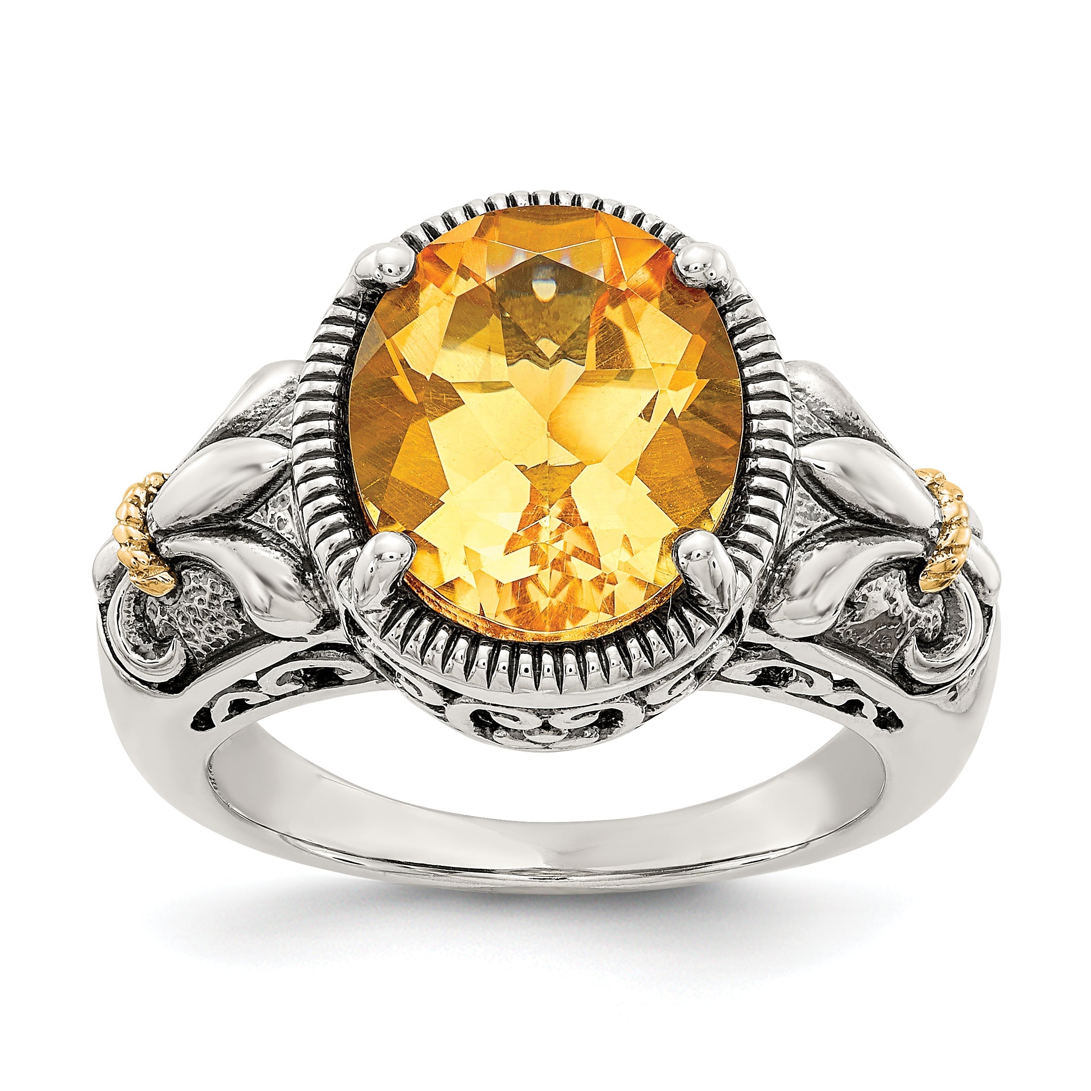 14K/silver Bicolor Shey Couture Sterlingsilber mit 14K Akzente Antikisiert Oval Citrin Ring