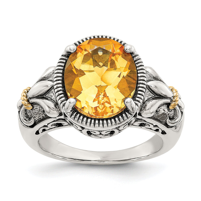 14K/silver Bicolor Shey Couture Sterlingsilber mit 14K Akzente Antikisiert Oval Citrin Ring