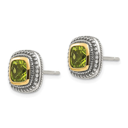 14K/silver Bicolor Shey Couture Sterlingsilber mit 14K Akzente Antikisiert Kissen Zargenfassung Peridot Ohrstecker