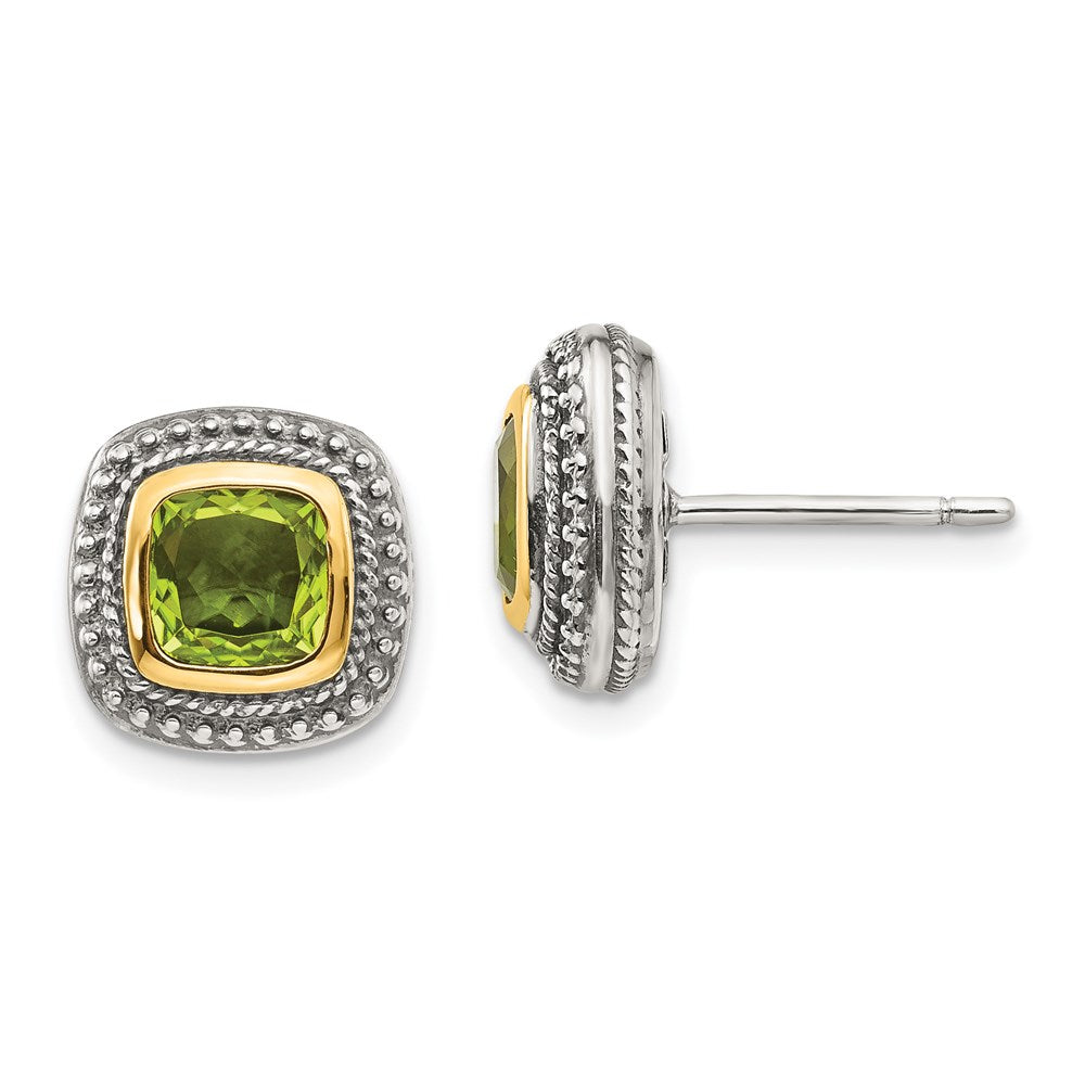 14K/silver Bicolor Shey Couture Sterlingsilber mit 14K Akzente Antikisiert Kissen Zargenfassung Peridot Ohrstecker