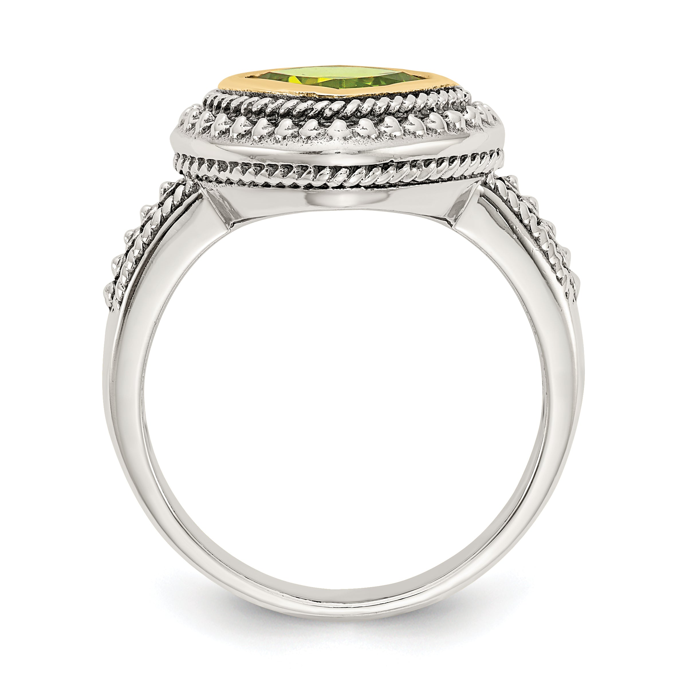 14K/silver Bicolor Shey Couture Sterlingsilber mit 14K Akzente Antikisiert Kissen Zargenfassung Peridot Ring