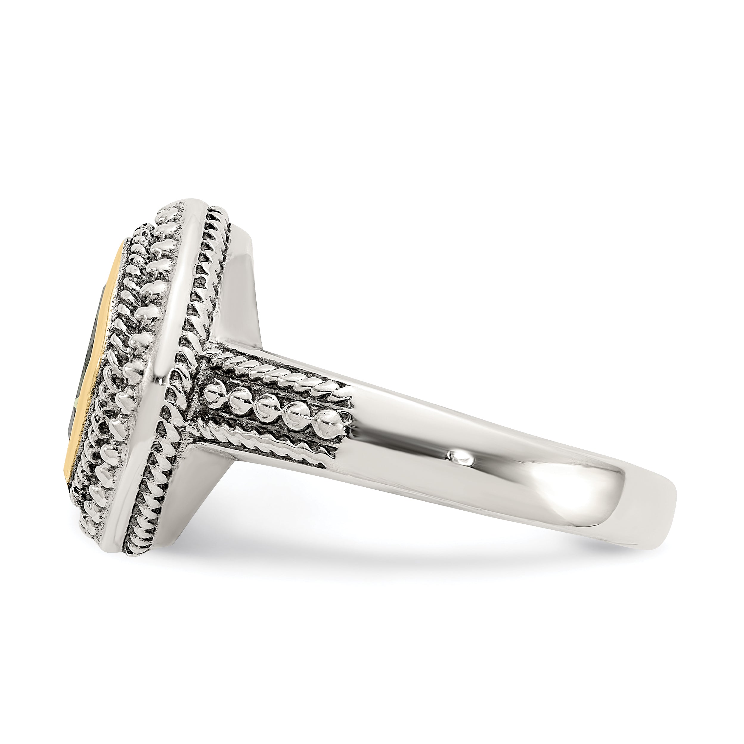 14K/silver Bicolor Shey Couture Sterlingsilber mit 14K Akzente Antikisiert Kissen Zargenfassung Peridot Ring
