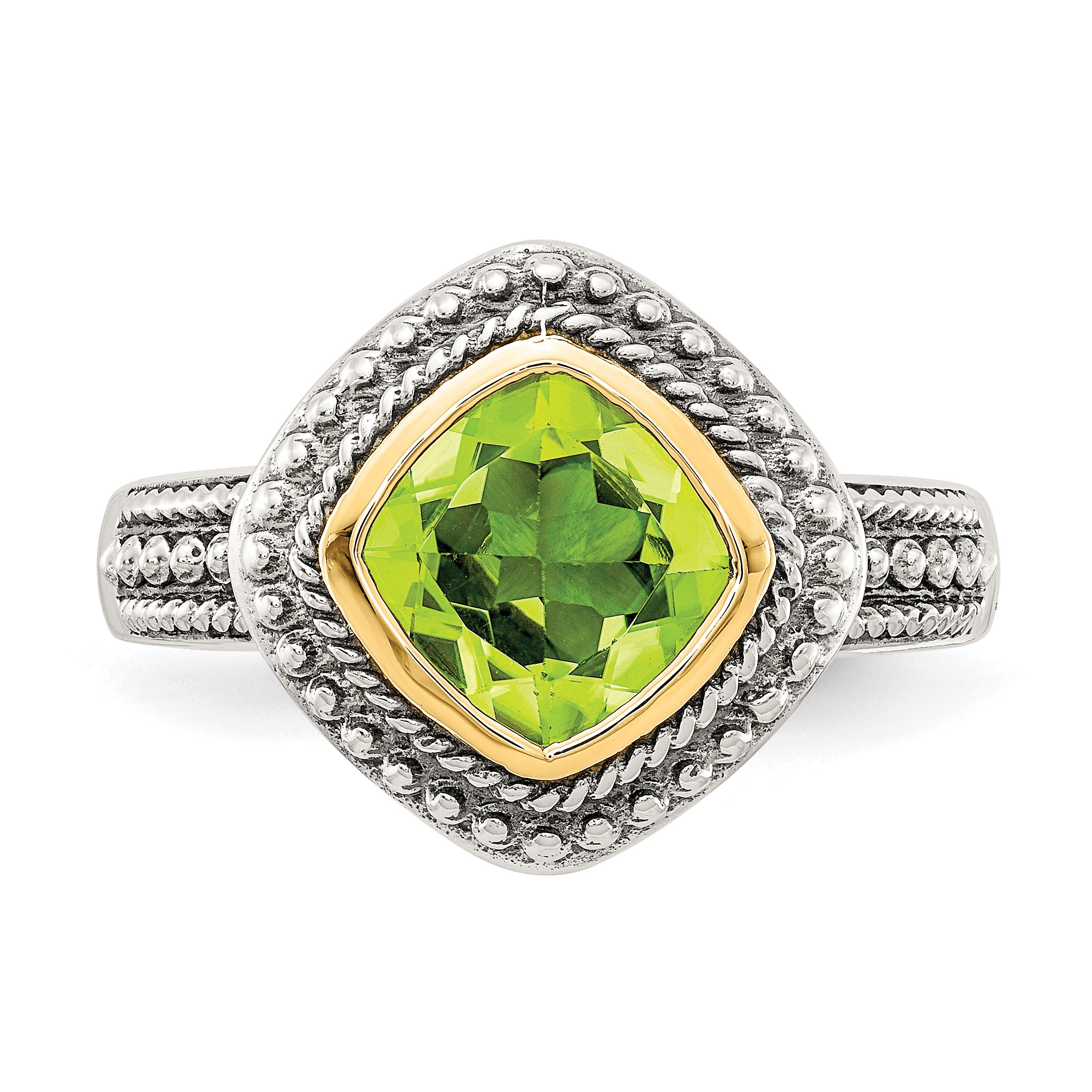 14K/silver Bicolor Shey Couture Sterlingsilber mit 14K Akzente Antikisiert Kissen Zargenfassung Peridot Ring