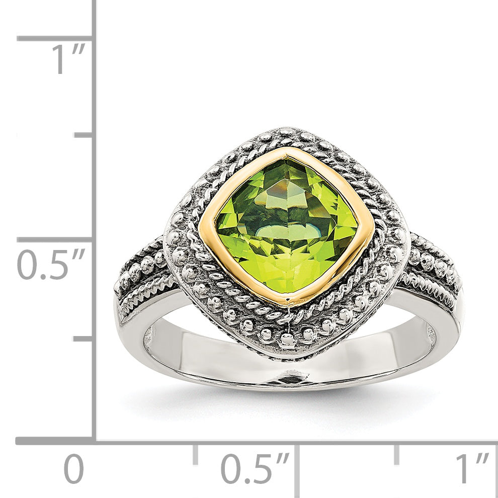 14K/silver Bicolor Shey Couture Sterlingsilber mit 14K Akzente Antikisiert Kissen Zargenfassung Peridot Ring