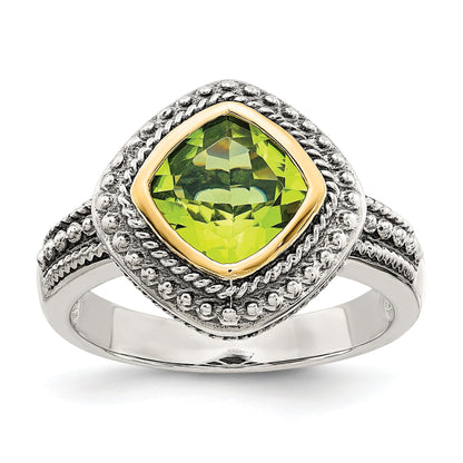 14K/silver Bicolor Shey Couture Sterlingsilber mit 14K Akzente Antikisiert Kissen Zargenfassung Peridot Ring