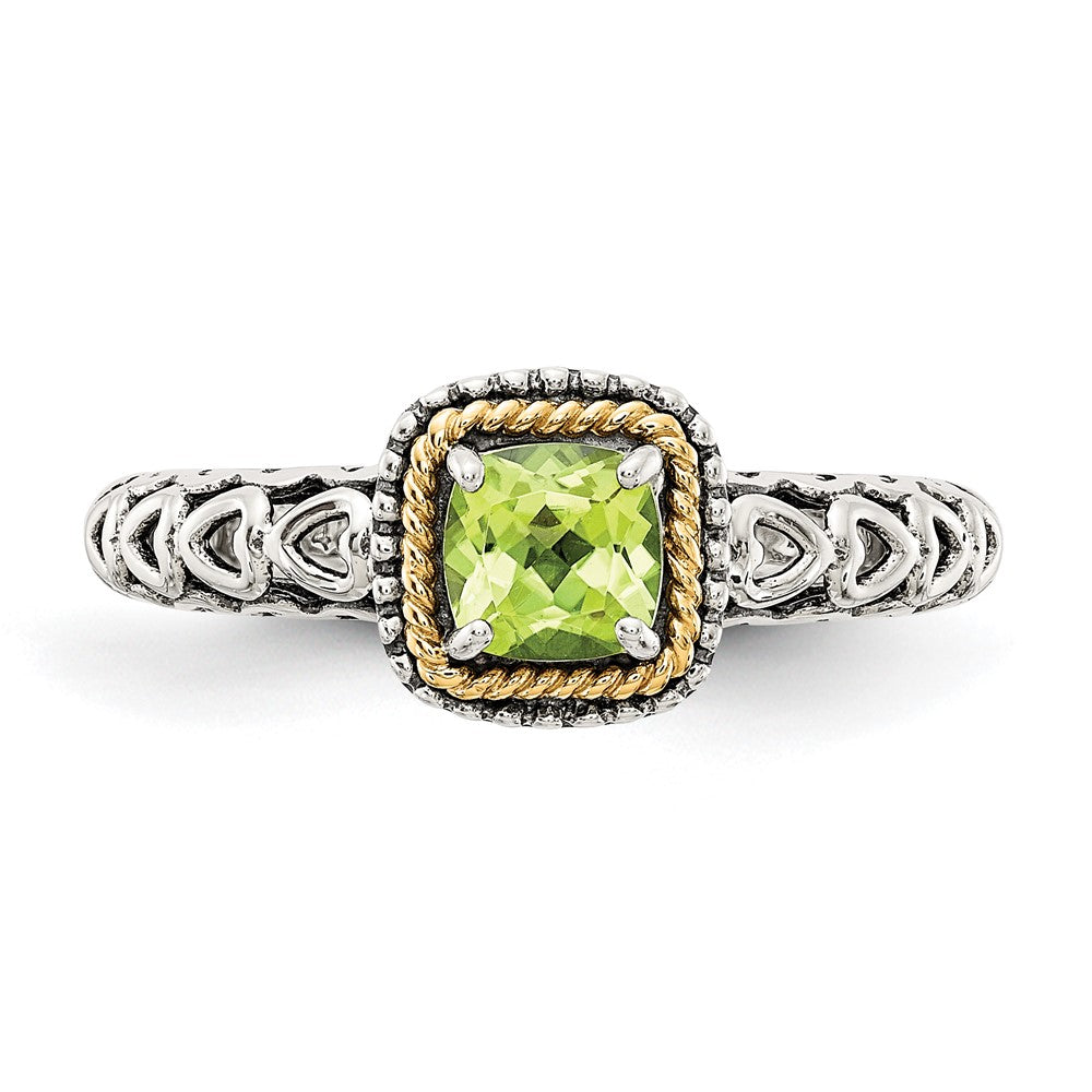 14K/silver Bicolor Shey Couture Sterlingsilber mit 14K Akzente Antikisiert Kissen Peridot Ring