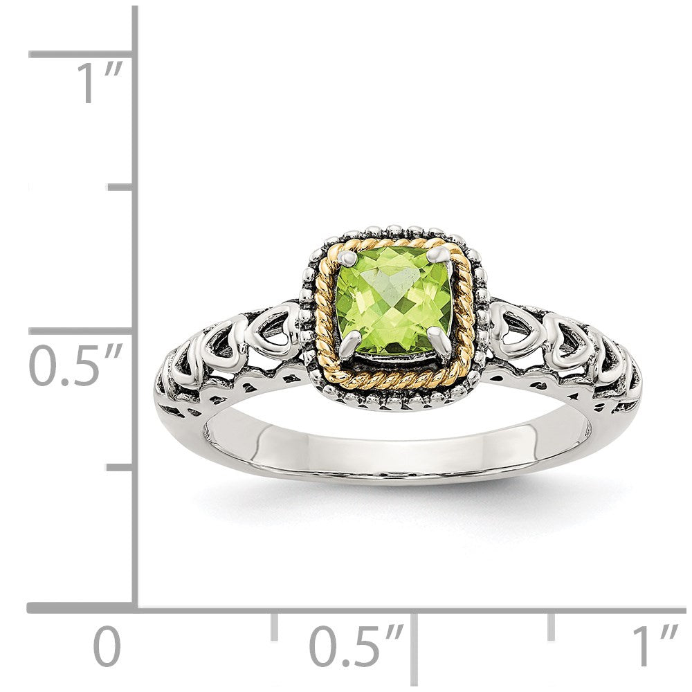 14K/silver Bicolor Shey Couture Sterlingsilber mit 14K Akzente Antikisiert Kissen Peridot Ring