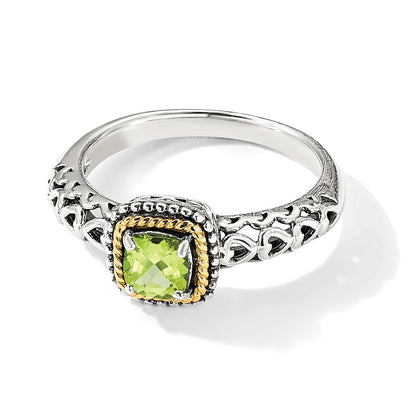 14K/silver Bicolor Shey Couture Sterlingsilber mit 14K Akzente Antikisiert Kissen Peridot Ring