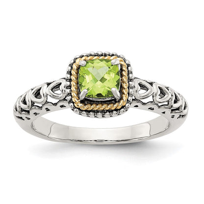 14K/silver Bicolor Shey Couture Sterlingsilber mit 14K Akzente Antikisiert Kissen Peridot Ring