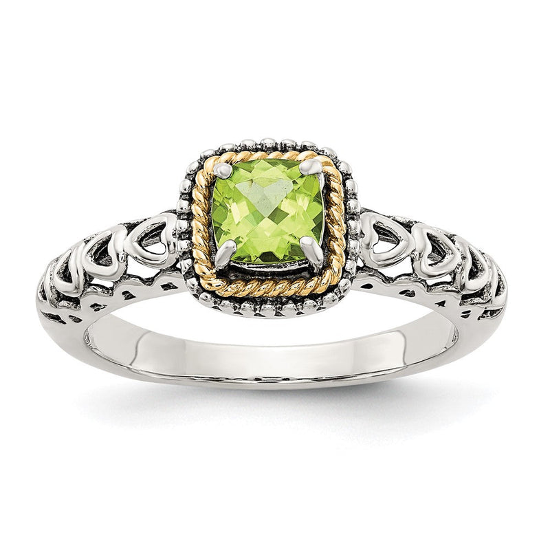 14K/silver Bicolor Shey Couture Sterlingsilber mit 14K Akzente Antikisiert Kissen Peridot Ring