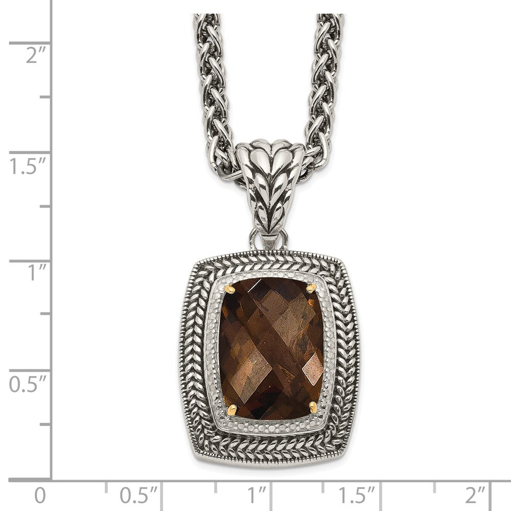 14K/silver Bicolor Shey Couture Sterlingsilber mit 14K Akzente 18 Zoll Antikisiert Kissen Schachbrett Rauch Quarz Halskette