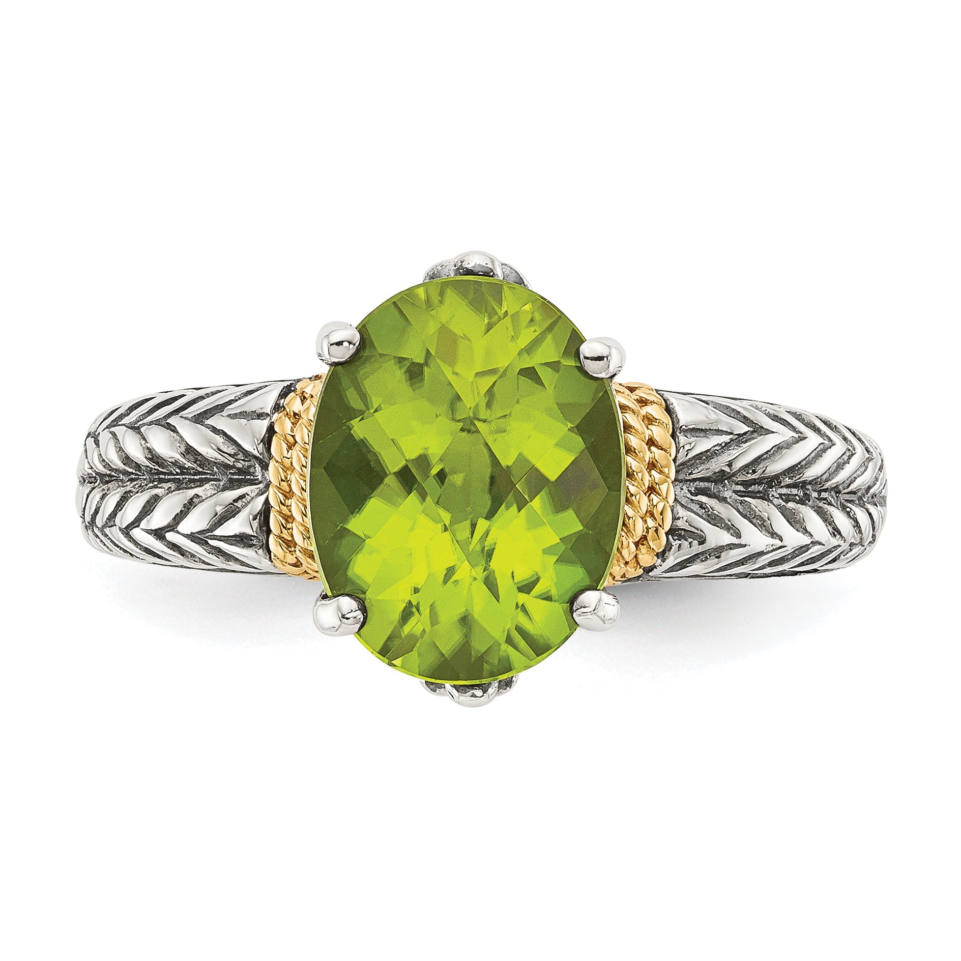14K/silver Bicolor Shey Couture Sterlingsilber mit 14K Akzente Antikisiert Oval Peridot Ring