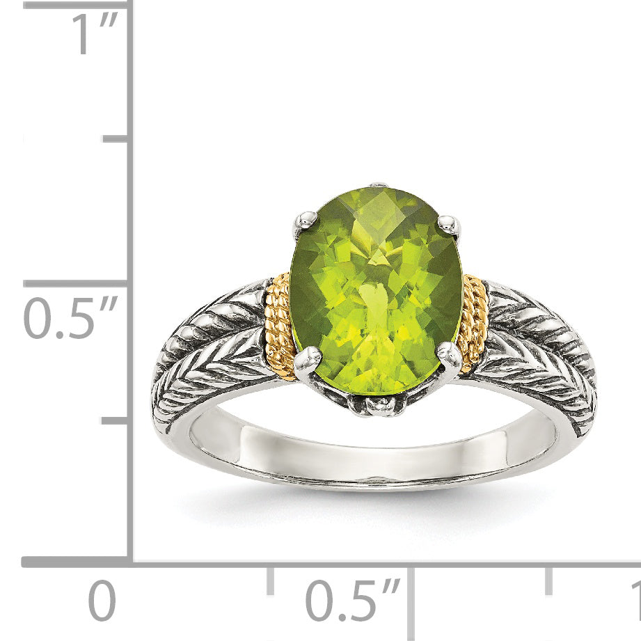 14K/silver Bicolor Shey Couture Sterlingsilber mit 14K Akzente Antikisiert Oval Peridot Ring