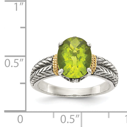 14K/silver Bicolor Shey Couture Sterlingsilber mit 14K Akzente Antikisiert Oval Peridot Ring