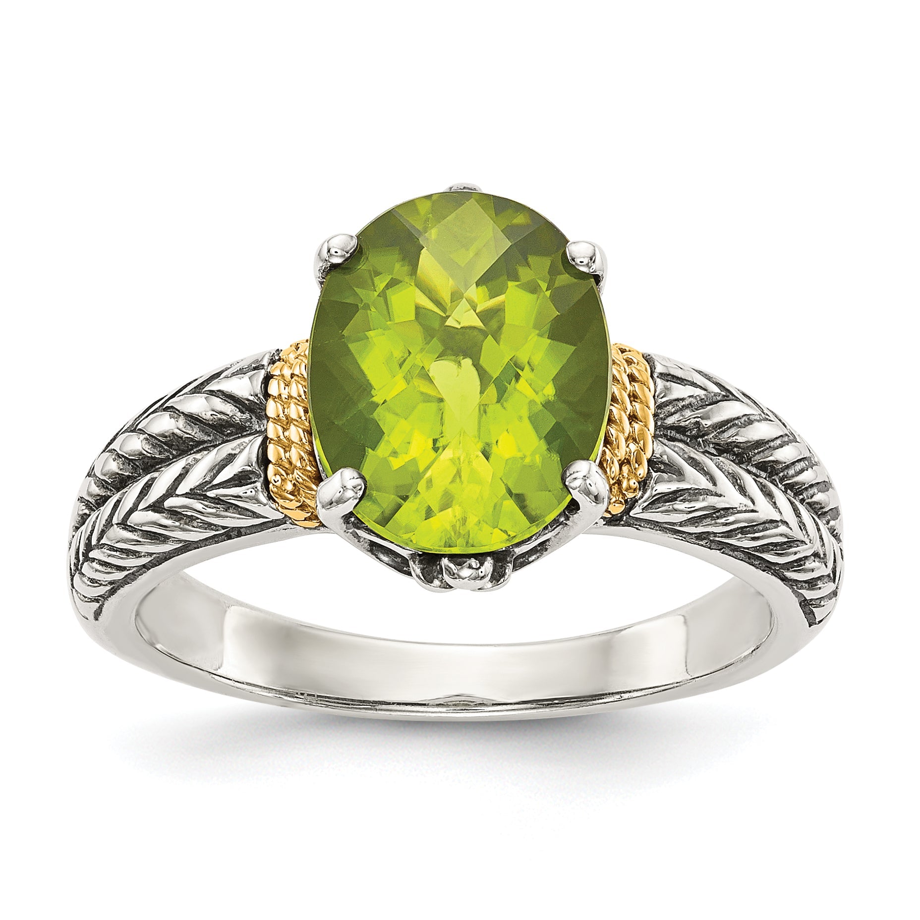 14K/silver Bicolor Shey Couture Sterlingsilber mit 14K Akzente Antikisiert Oval Peridot Ring