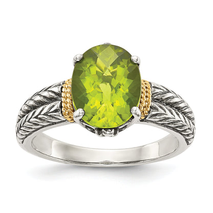14K/silver Bicolor Shey Couture Sterlingsilber mit 14K Akzente Antikisiert Oval Peridot Ring