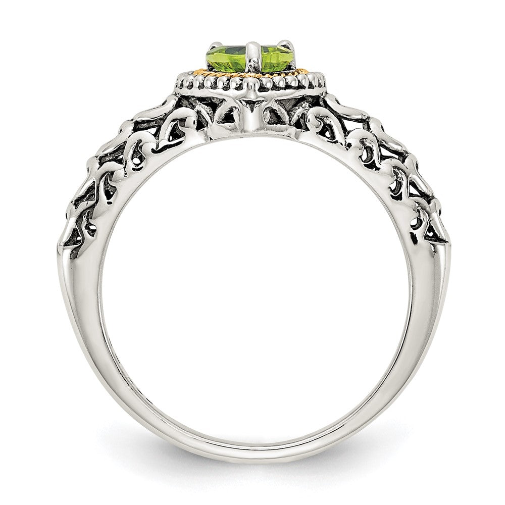 14K/silver Bicolor Shey Couture Sterlingsilber mit 14K Akzente Antikisiert Herz Peridot Ring
