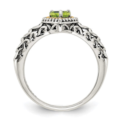 14K/silver Bicolor Shey Couture Sterlingsilber mit 14K Akzente Antikisiert Herz Peridot Ring