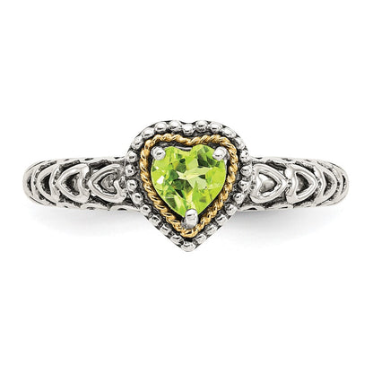 14K/silver Bicolor Shey Couture Sterlingsilber mit 14K Akzente Antikisiert Herz Peridot Ring