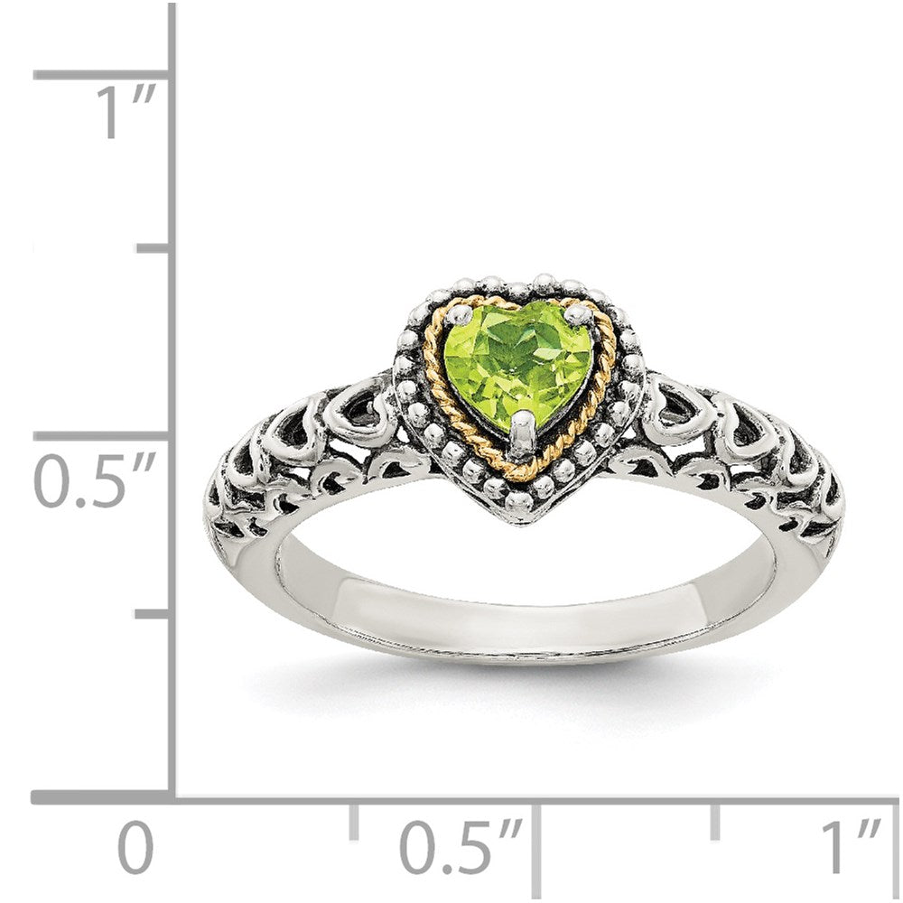 14K/silver Bicolor Shey Couture Sterlingsilber mit 14K Akzente Antikisiert Herz Peridot Ring