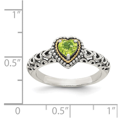 14K/silver Bicolor Shey Couture Sterlingsilber mit 14K Akzente Antikisiert Herz Peridot Ring