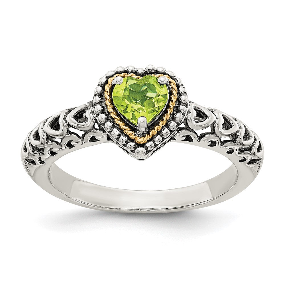 14K/silver Bicolor Shey Couture Sterlingsilber mit 14K Akzente Antikisiert Herz Peridot Ring