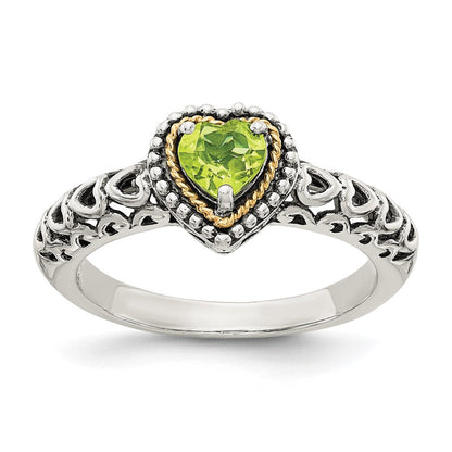 14K/silver Bicolor Shey Couture Sterlingsilber mit 14K Akzente Antikisiert Herz Peridot Ring
