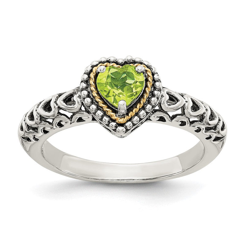14K/silver Bicolor Shey Couture Sterlingsilber mit 14K Akzente Antikisiert Herz Peridot Ring