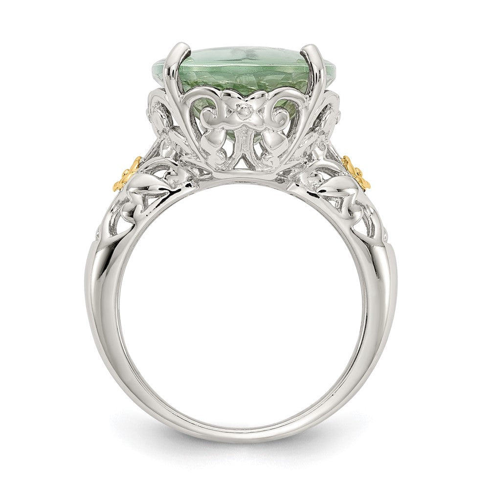 14K/silver Bicolor Shey Couture Sterlingsilber Rhodiniert mit 14K Akzente Oval Grün Quarz Ring